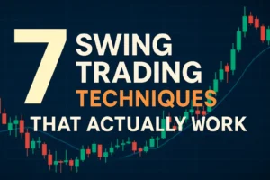 Blog title image with candlestick chart for 7 Swing Trading Techniques That Actually Work