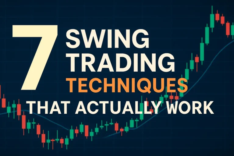 Blog title image with candlestick chart for 7 Swing Trading Techniques That Actually Work