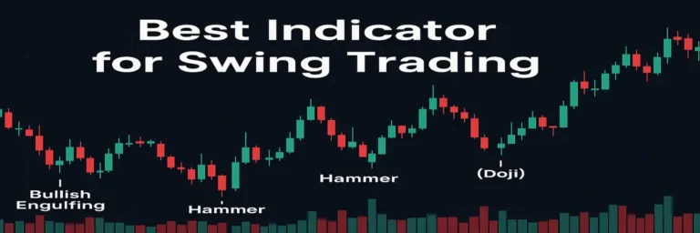 candlestick chart showing hammer, doji, and bullish engulfing as swing trading indicators