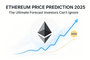 Ethereum price prediction 2025 graphic with upward-trending chart and Ethereum logo