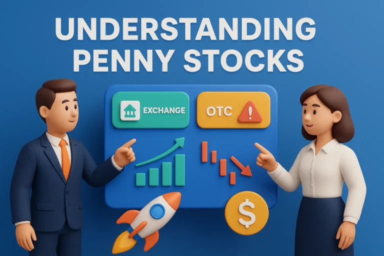 3D hero illustration of penny stocks with characters analyzing explosive opportunities