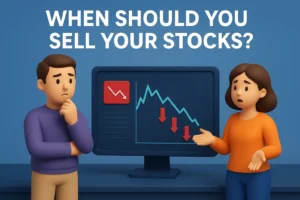 When should you sell your stocks? 3D illustration with traders