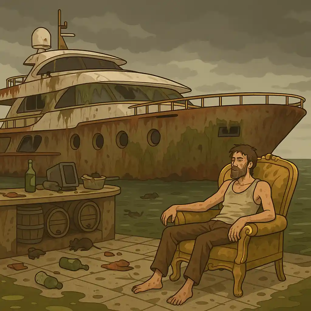 Abandoned luxury yacht shows interior decay and loneliness