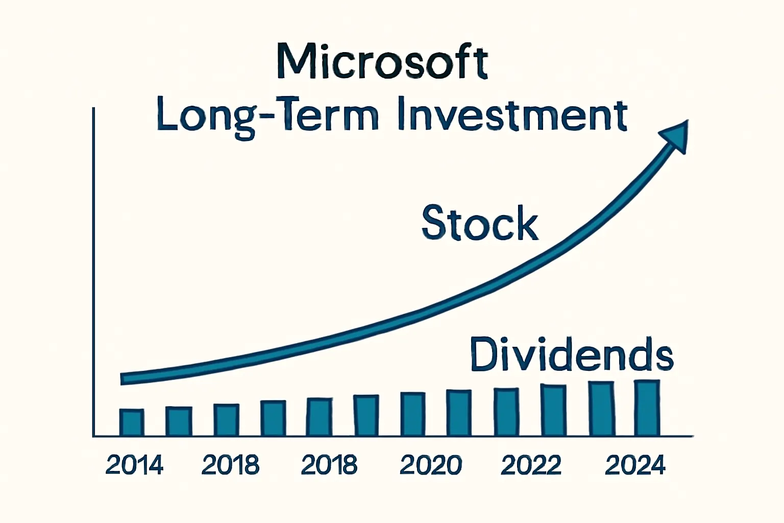 Microsoft stock growth over the past decade showing strong long-term performance with dividends