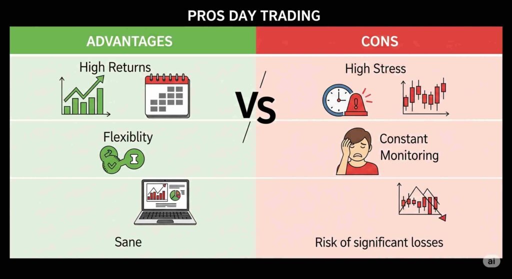 Image portraying the PROS and CONS of Day Trading