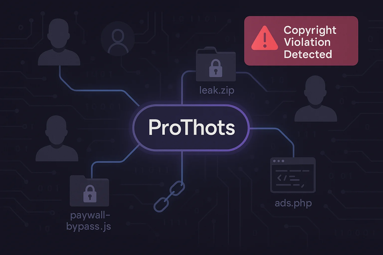 Illustration of the ProThots piracy network linking leaked files and ad nodes