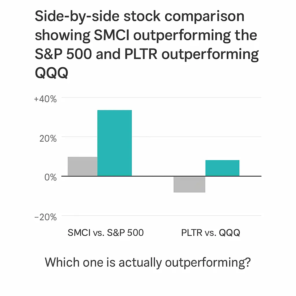Side-by-side comparison of stock charts showing one outperforming peers