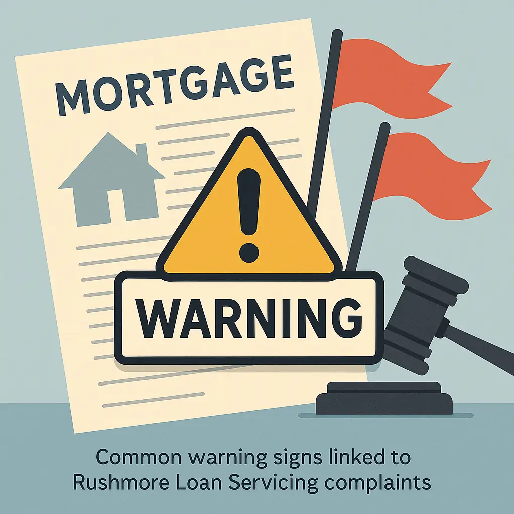 Rushmore Loan Servicing Red Flags and Warning Signs Warning signs linked to Rushmore Loan Servicing mortgage issues with red flags and legal gavel