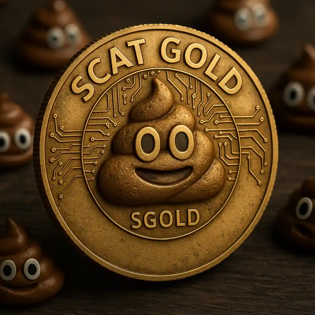 Cryptocurrency coin with poop emojis symbolizing Scat Gold scam