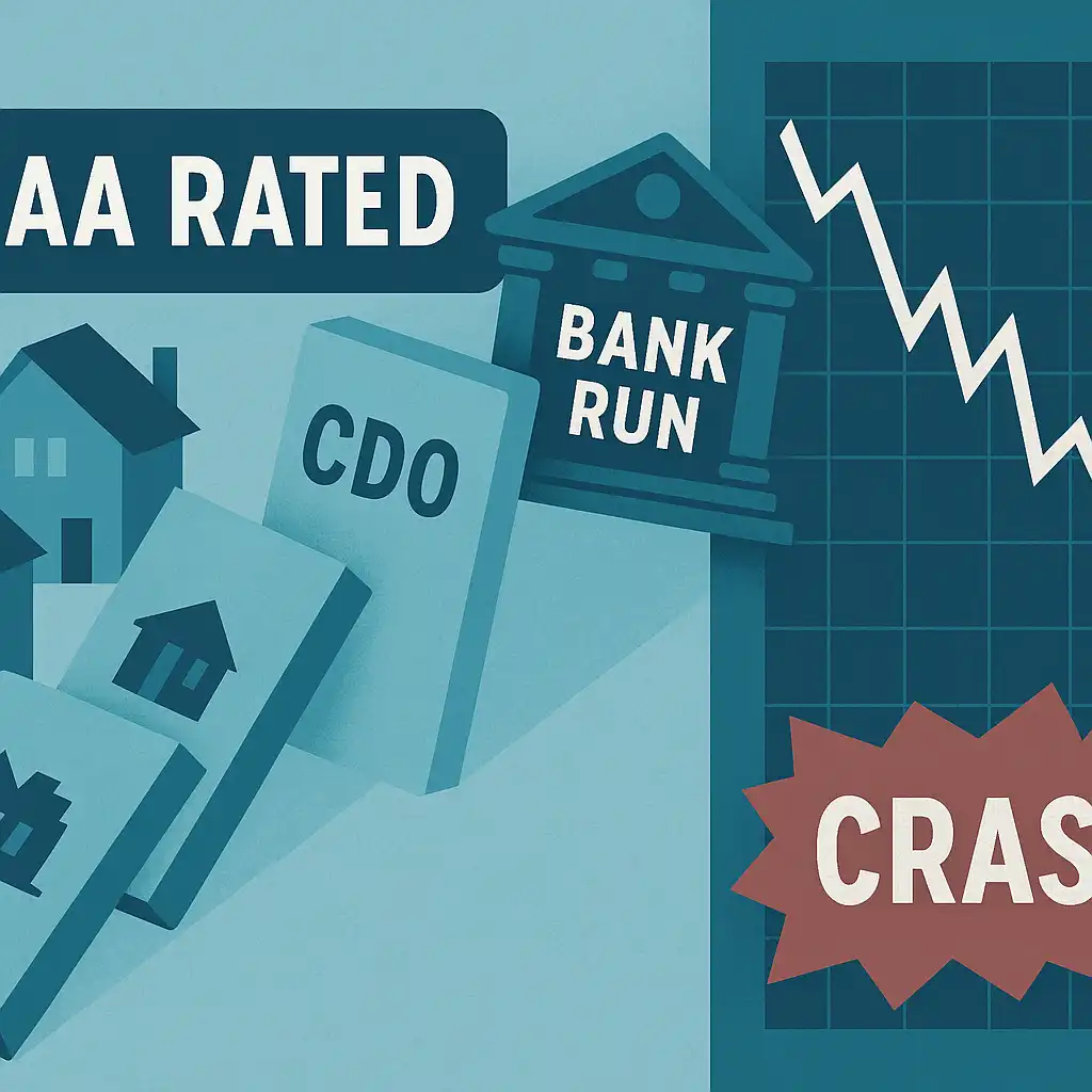 Subprime Mortgage Crisis collapse visual with falling dominos