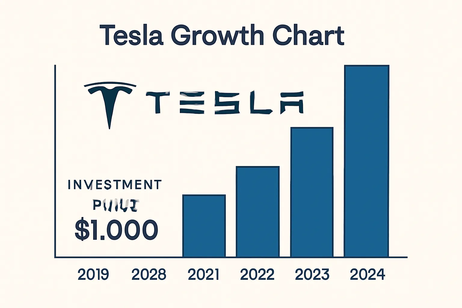 Tesla stock performance chart showing return on $1000 investment from 2019 to 2024