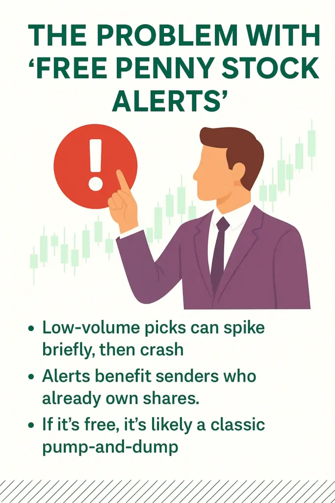 Illustration highlighting the risks of free penny stock alerts and low-volume trades"