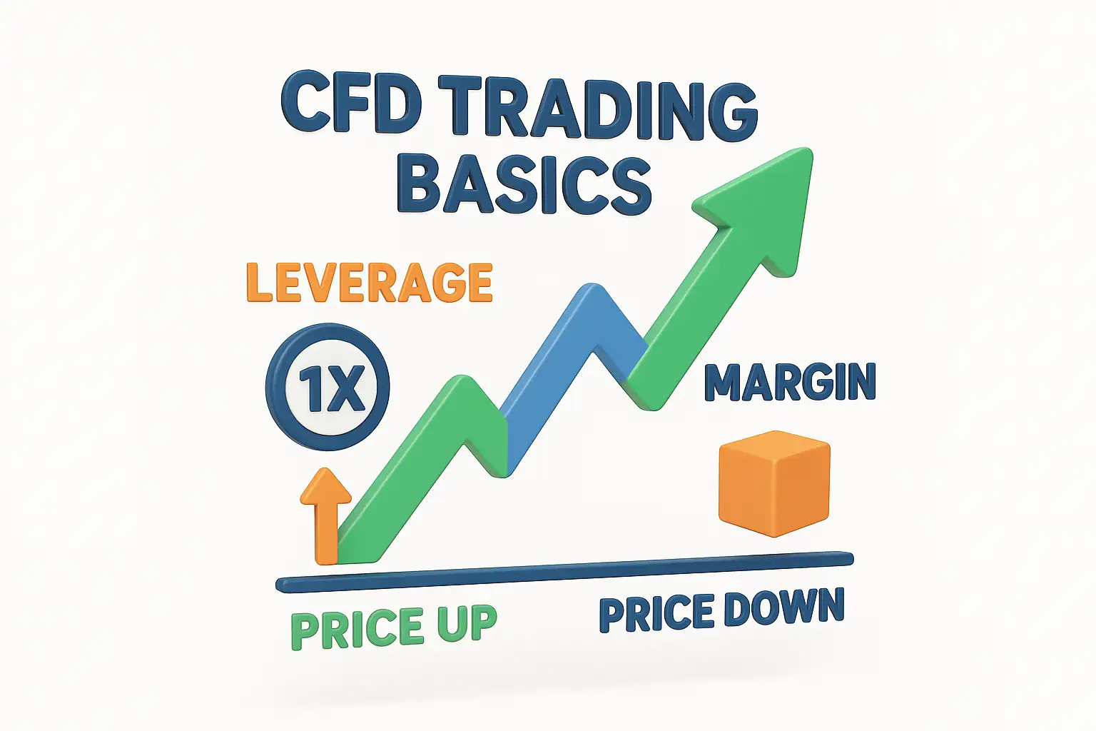 CFD trading basics diagram showing leverage, margin, and long/short positions