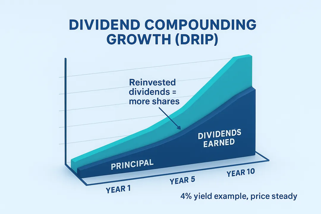 Dividend compounding growth chart showing reinvested returns over time