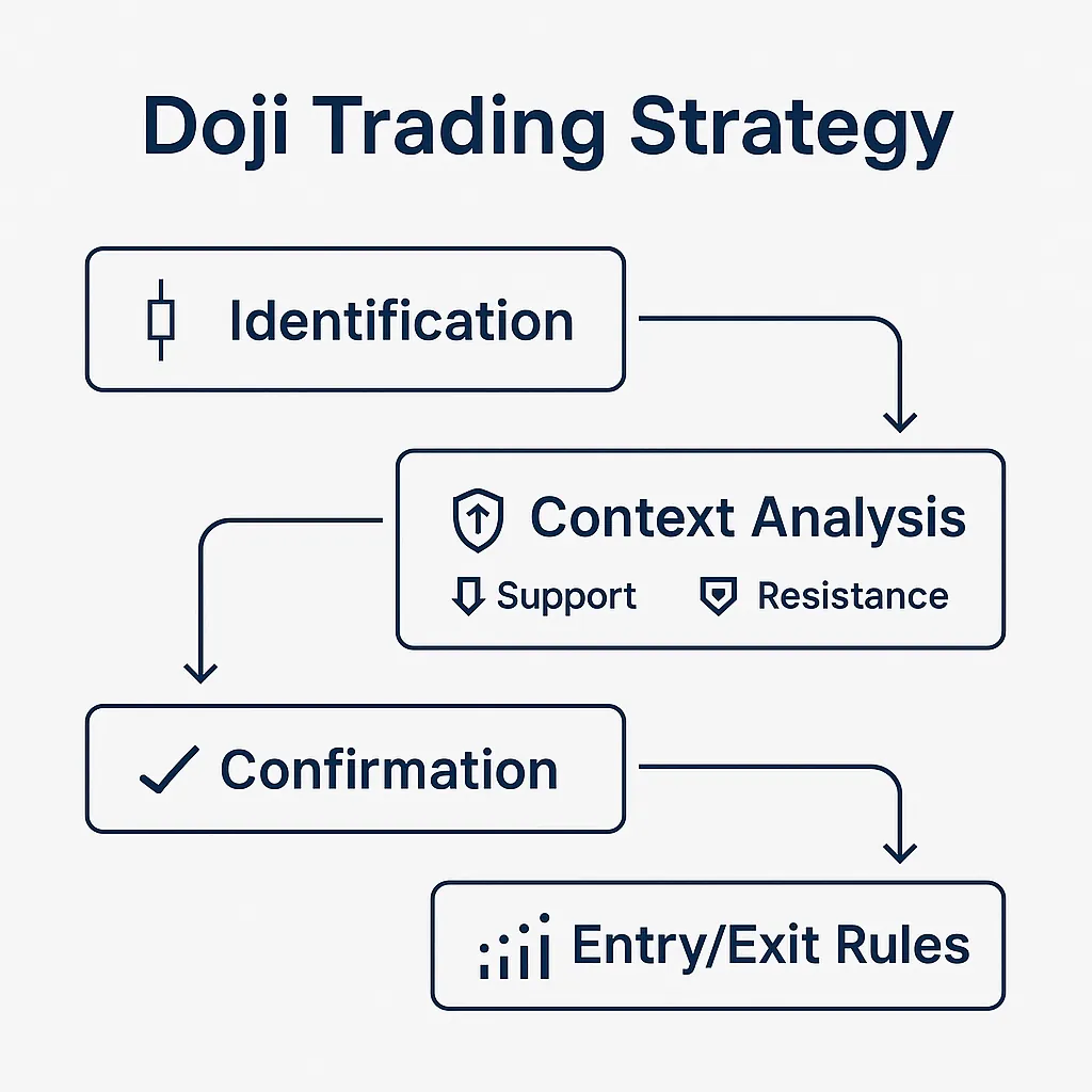 Step-by-step Doji trading strategy visual