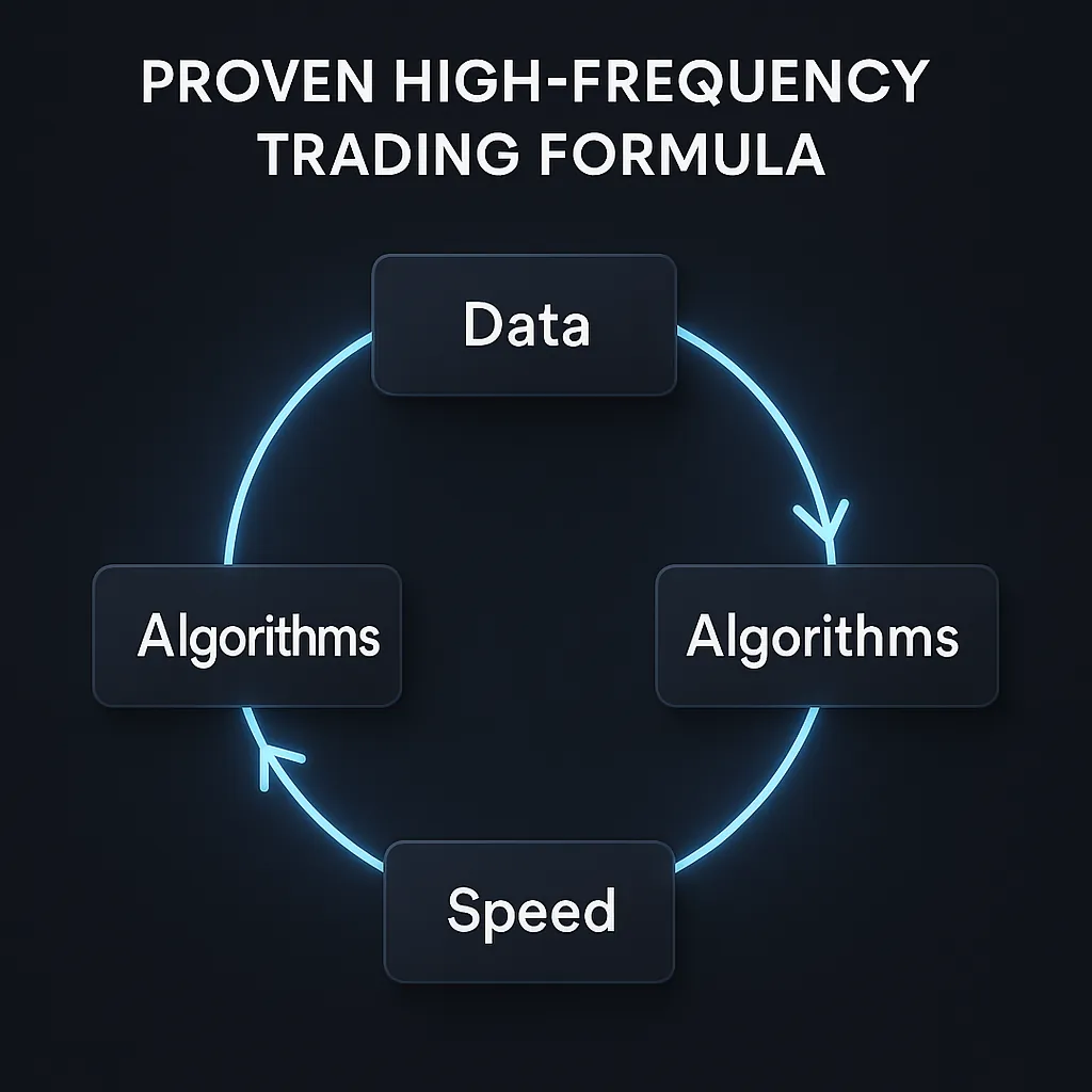 HFT formula showing data, algorithms, and speed in 3D flow design