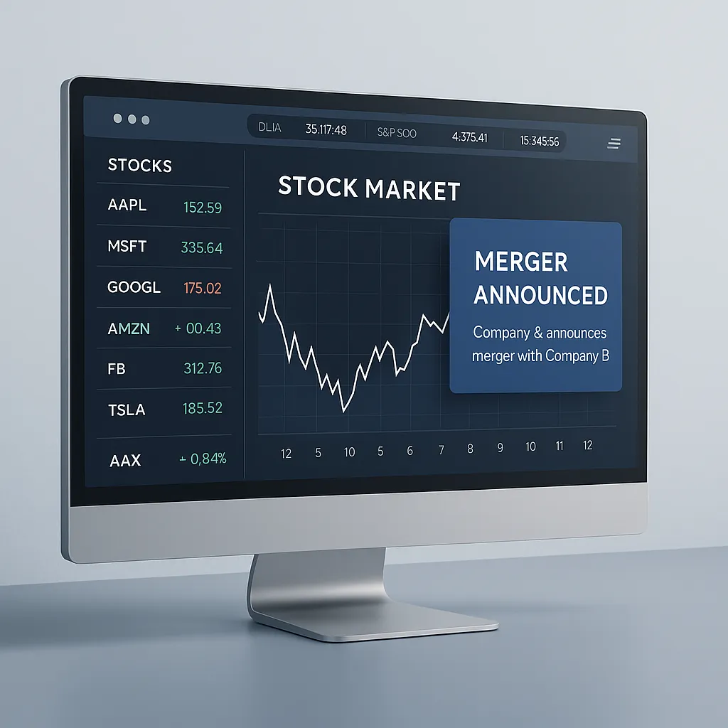 Investor checking merger news on a stock trading platform