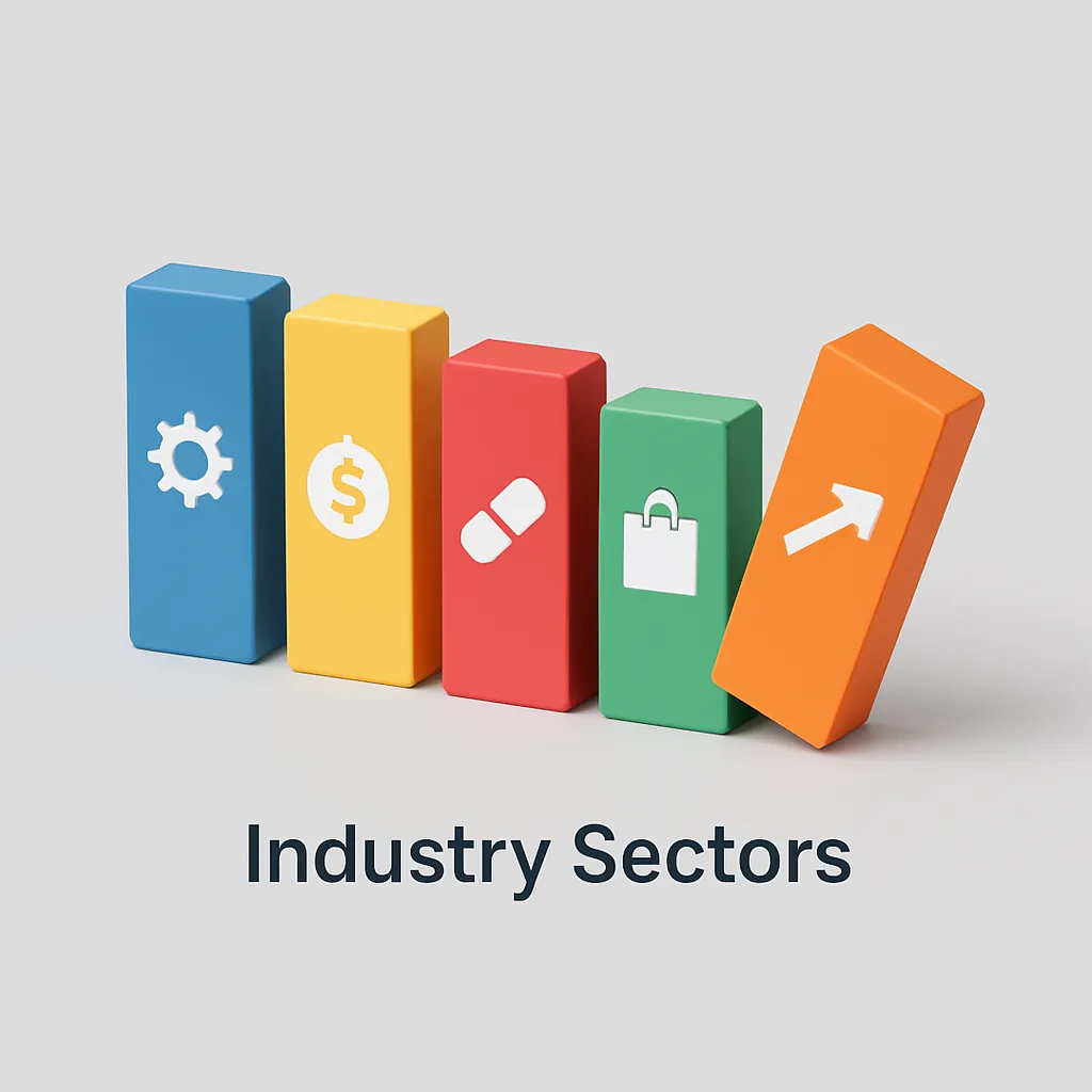 3D blocks representing different sectors, with one block tipping over