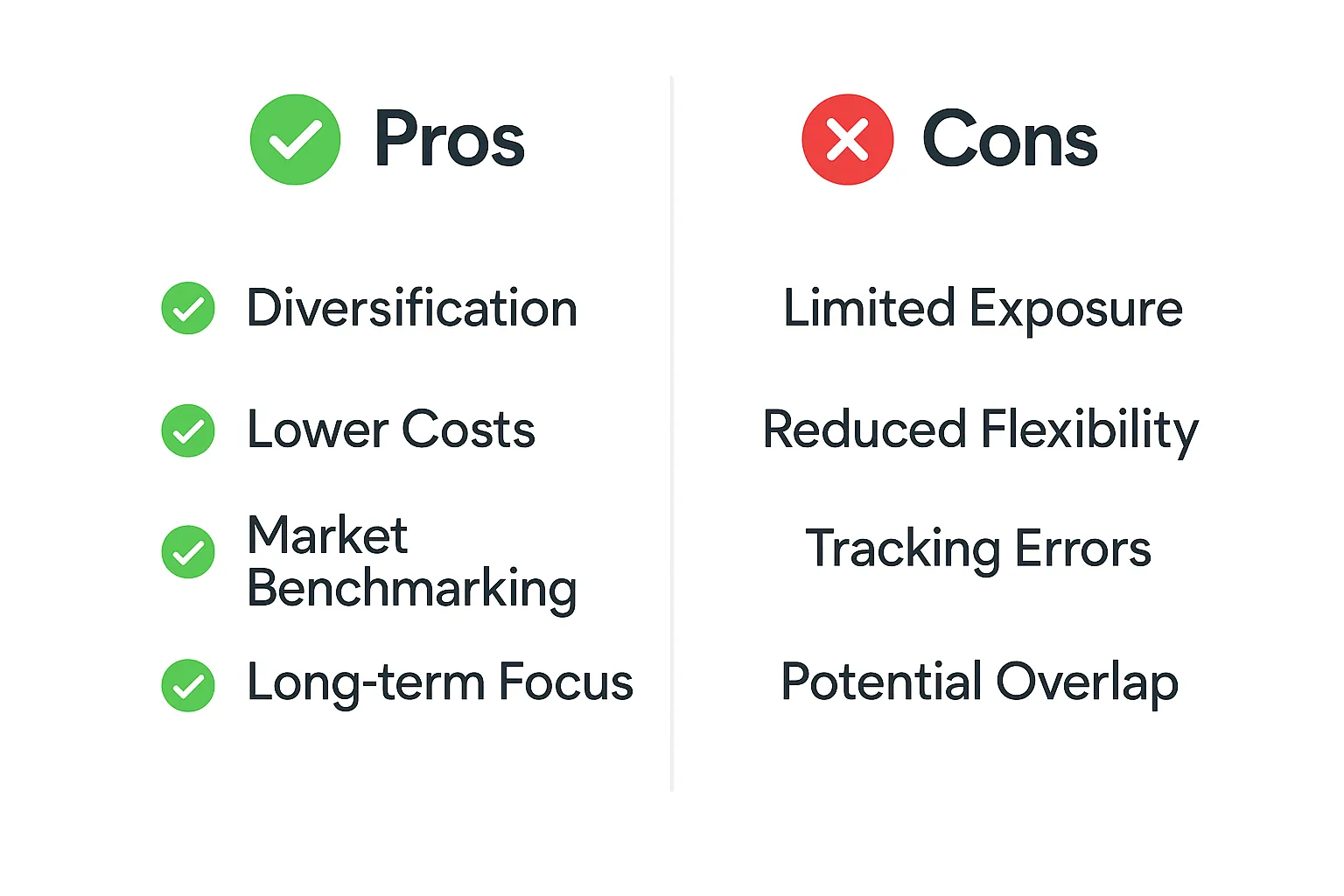 Pros and cons for market investors in a visual column format
