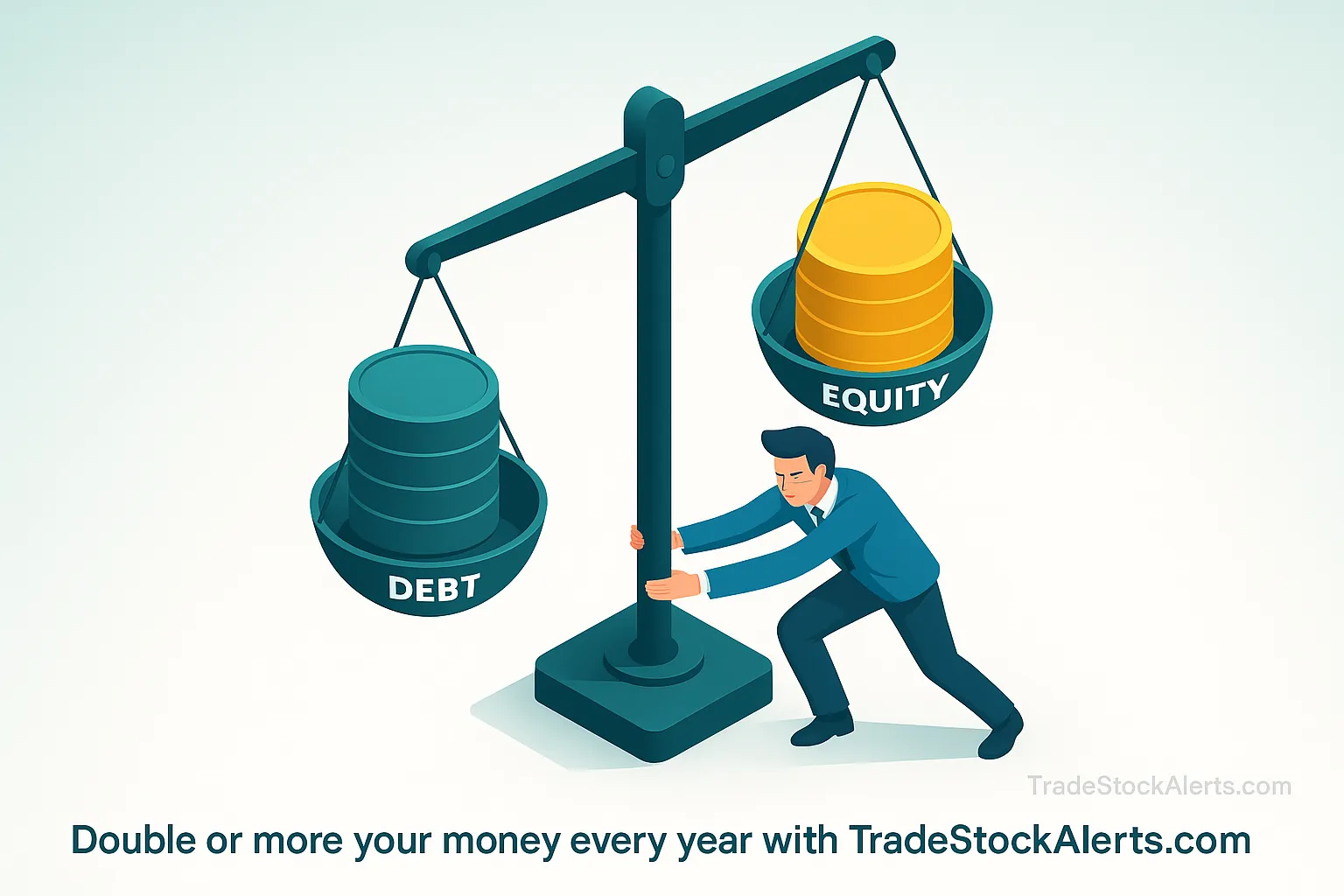 Overleveraging in stock market investing visualized with debt-equity imbalance