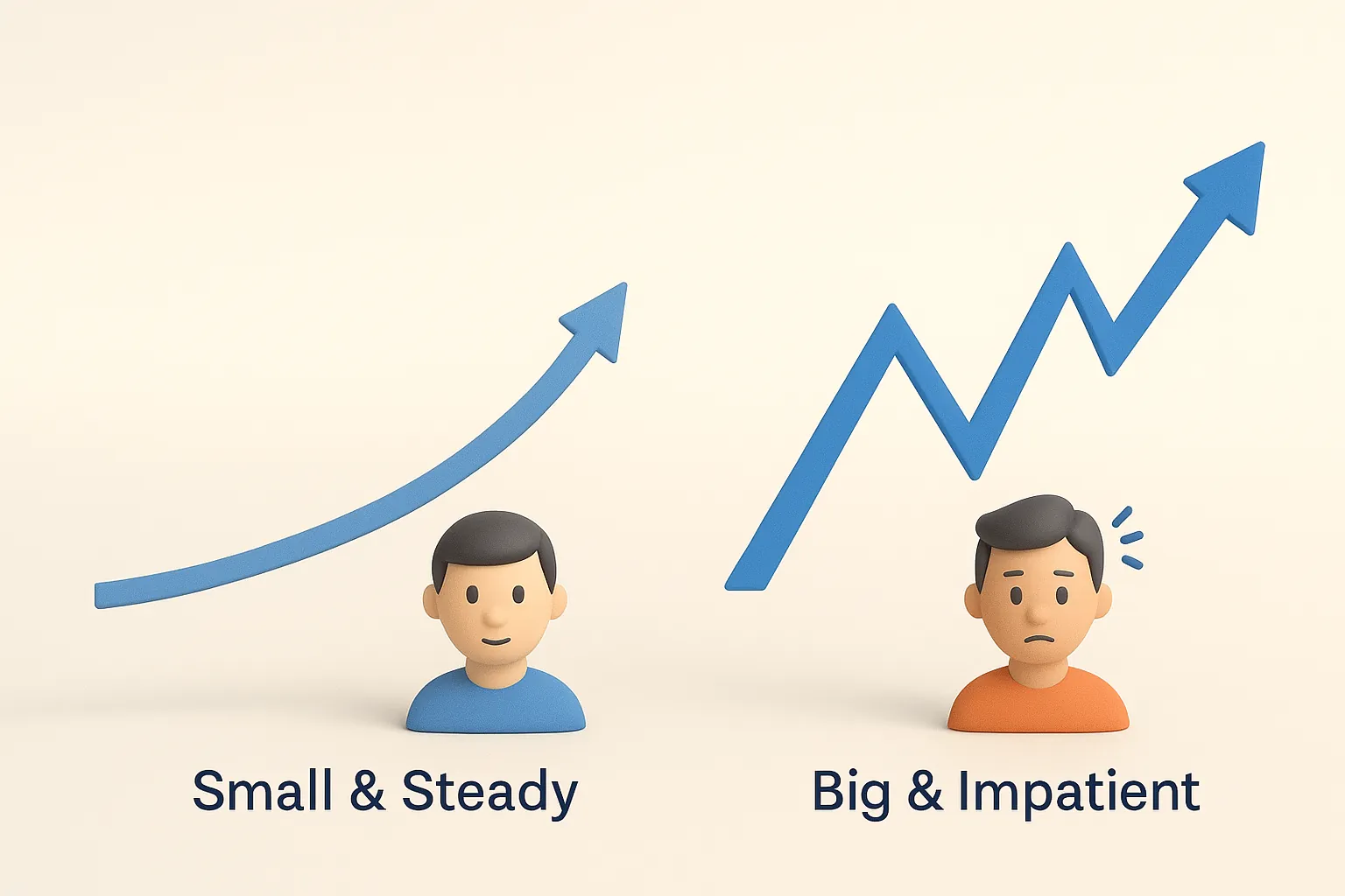 Two 3D investor paths: small-and-steady vs. big-and-volatile