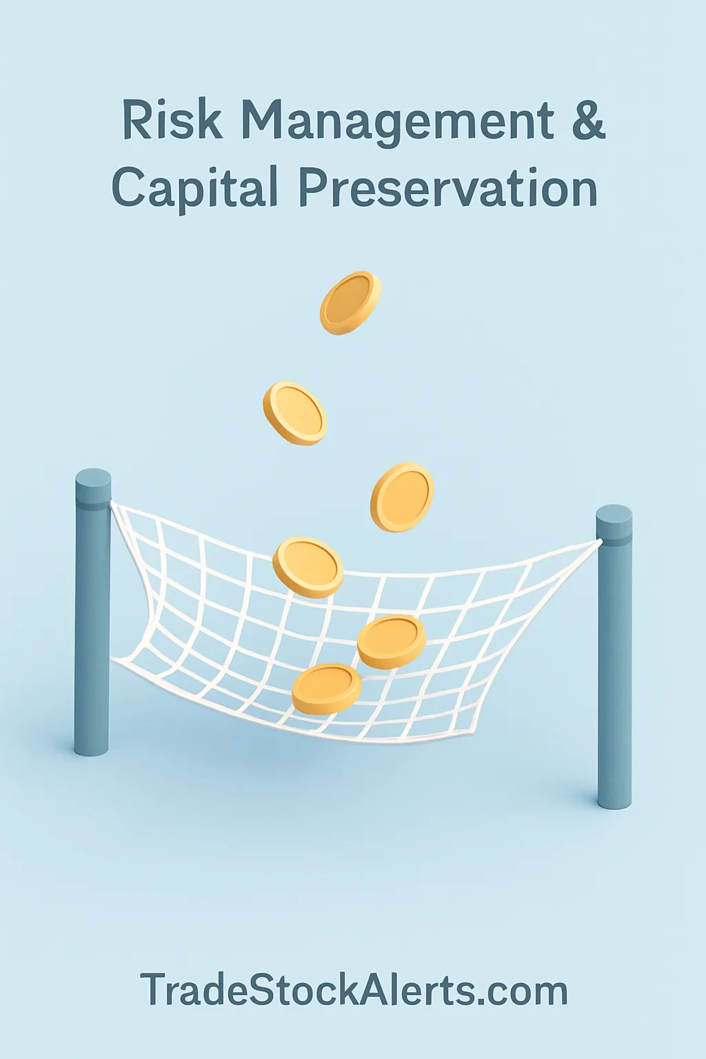 3D safety net catching coins to symbolize capital preservation