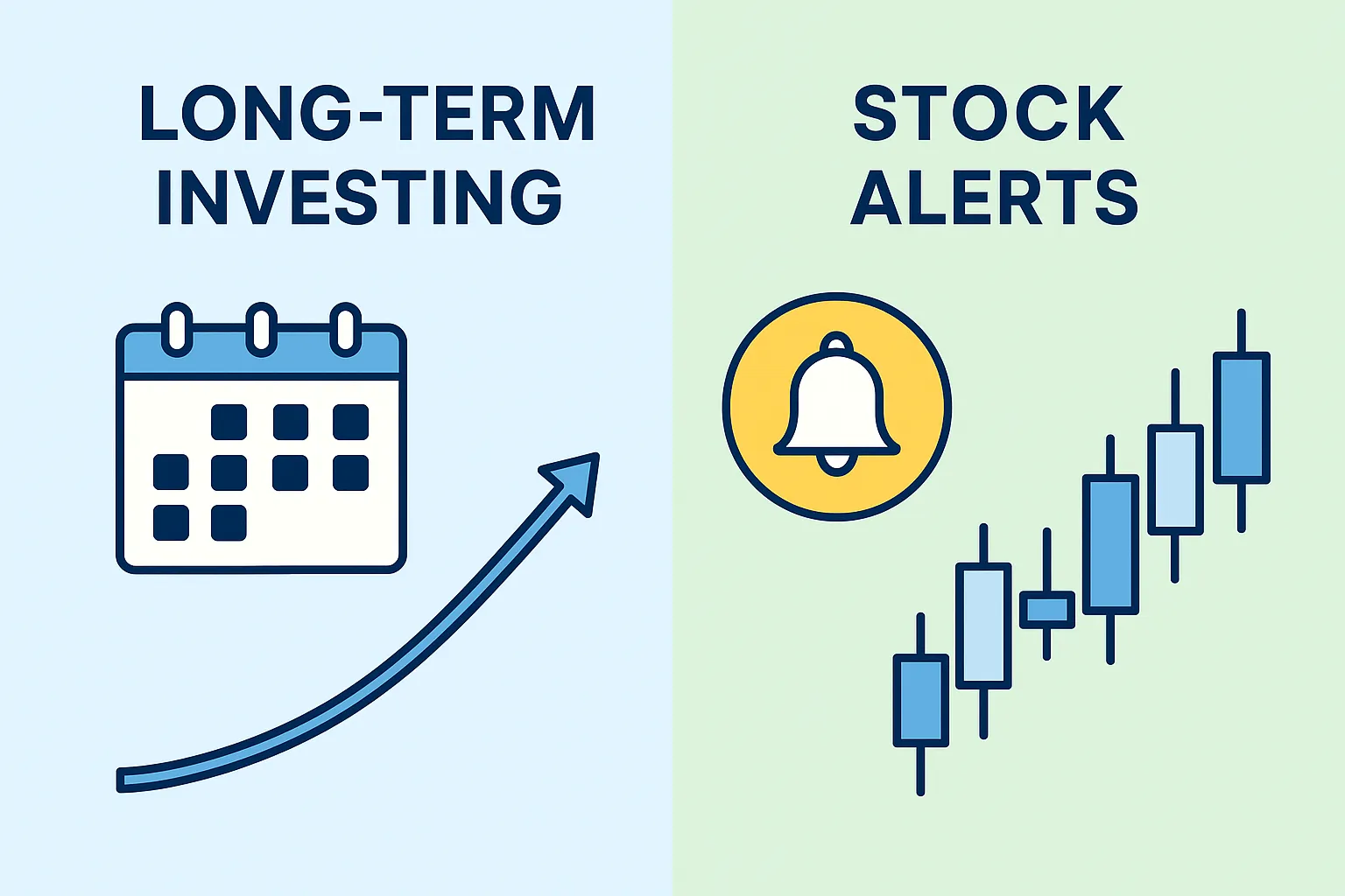 Stock alerts vs long-term investing infographic for active traders