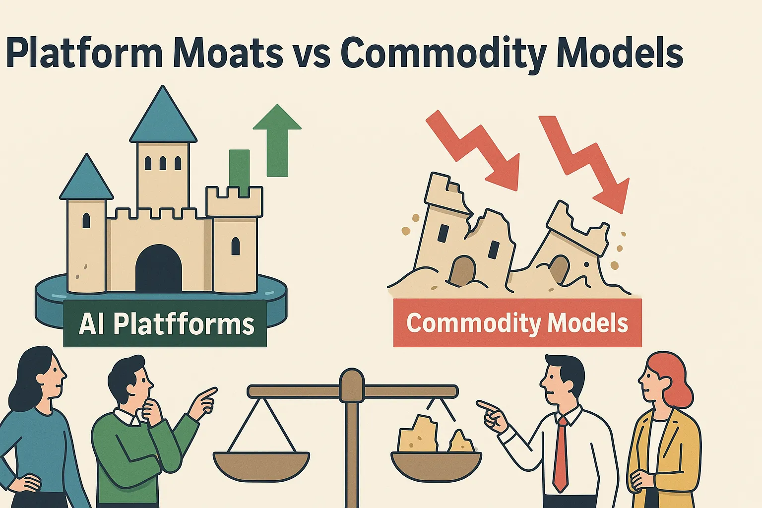 AI platform moats vs commodity models comparison illustration