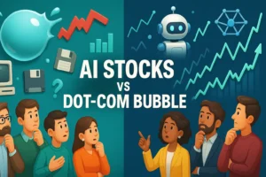 AI stocks vs dot com bubble comparison illustration
