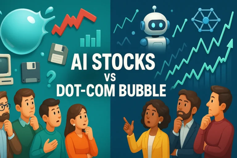 AI stocks vs dot com bubble comparison illustration