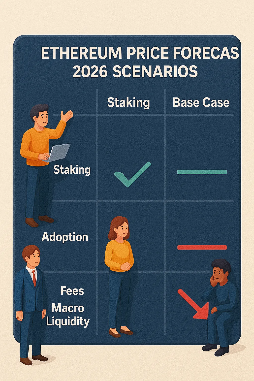 Ethereum price forecast 2026 scenarios matrix showing bull, base, and bear cases