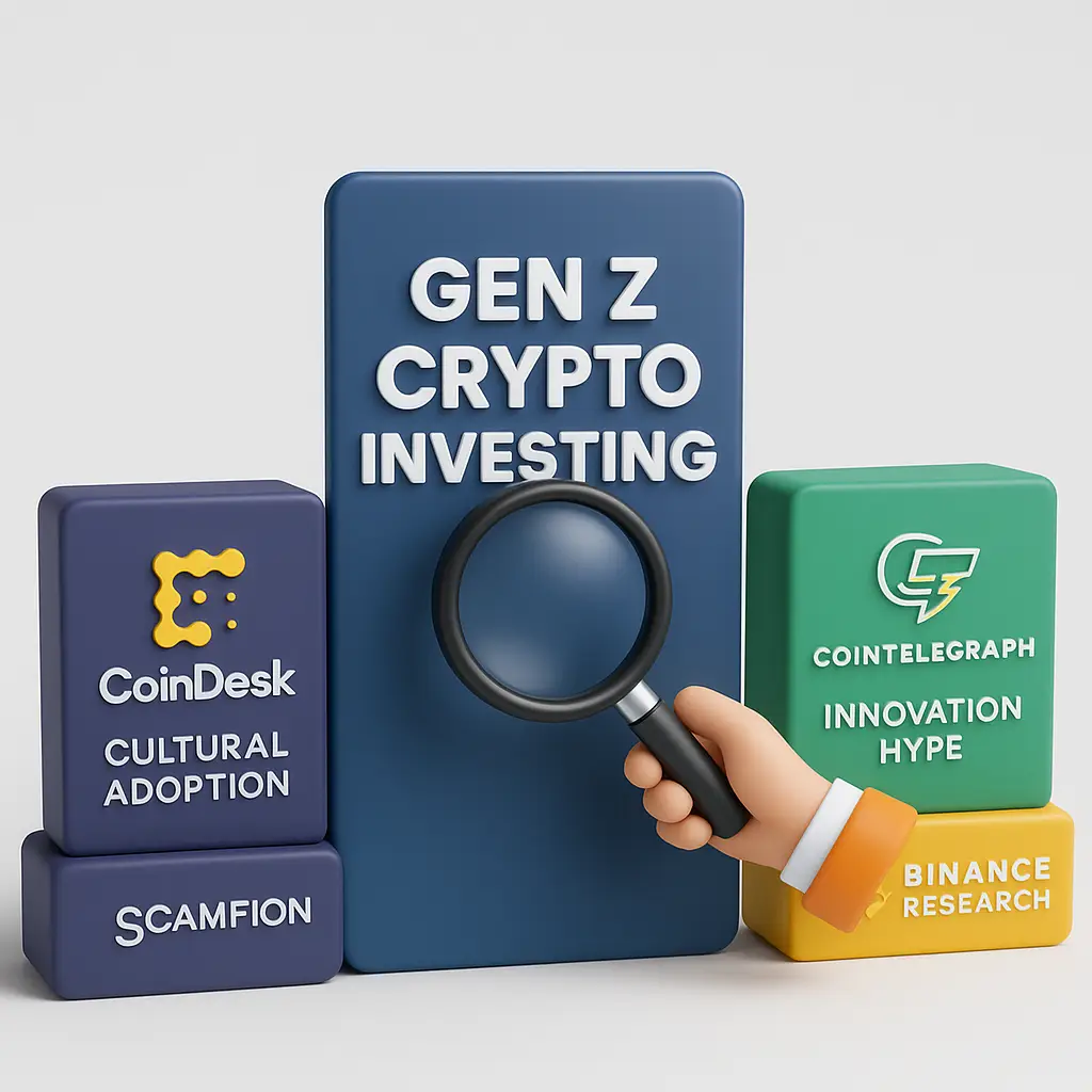 Competitor review of Gen Z crypto investing coverage by CoinDesk, CoinTelegraph, and Binance Research