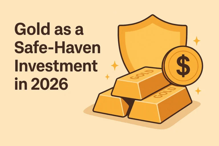 Gold Price Forecast 2026 cover image with gold bars, safe haven shield, and rising value symbol