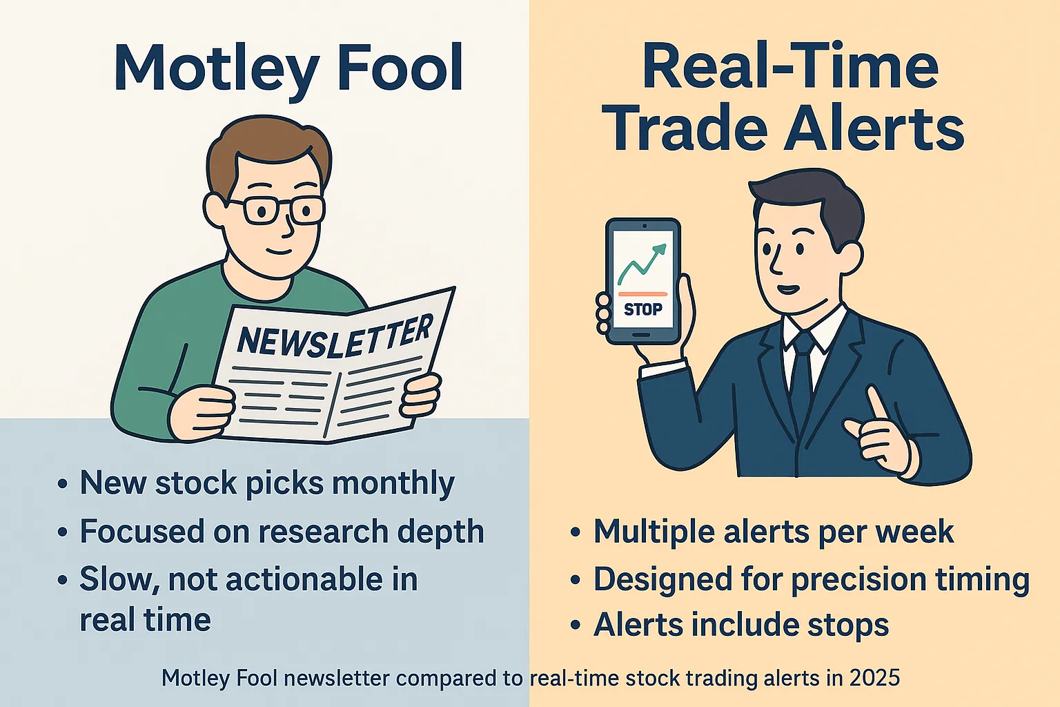 Motley Fool newsletter compared to real-time stock trading alerts in 2025
