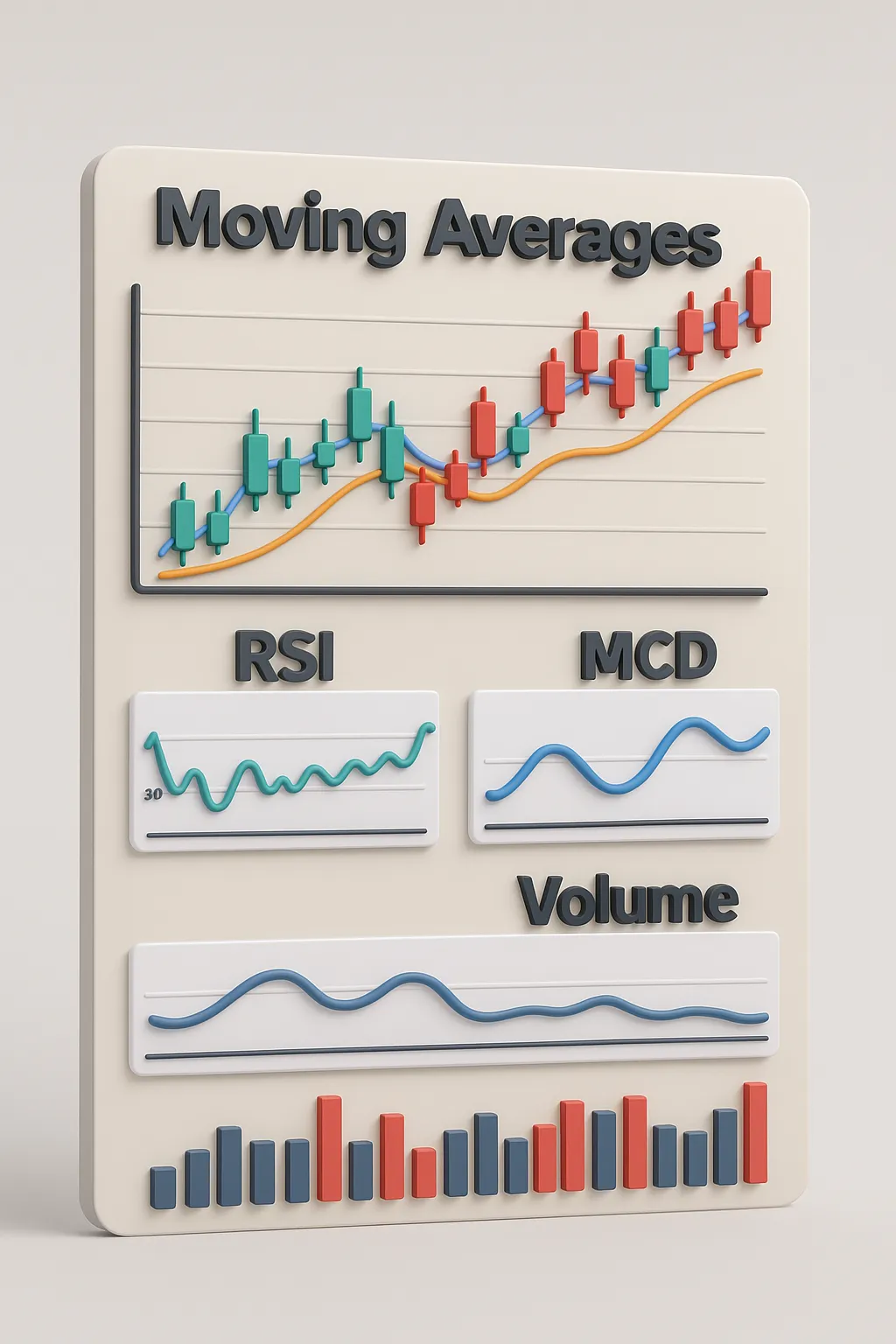 Beginner stock chart showing moving averages, RSI, and MACD indicators