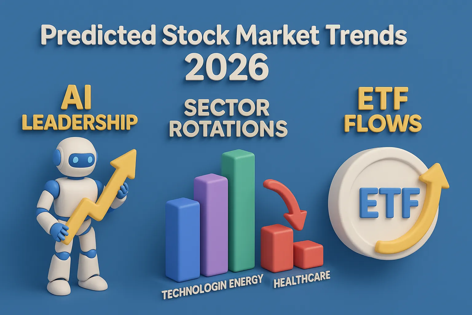 Predicted stock market trends 2026 including AI leadership, sector growth, and ETF flows