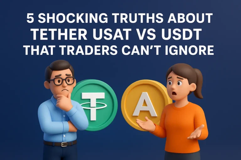 3D illustration of traders reacting to Tether USAT vs USDT stablecoin comparison