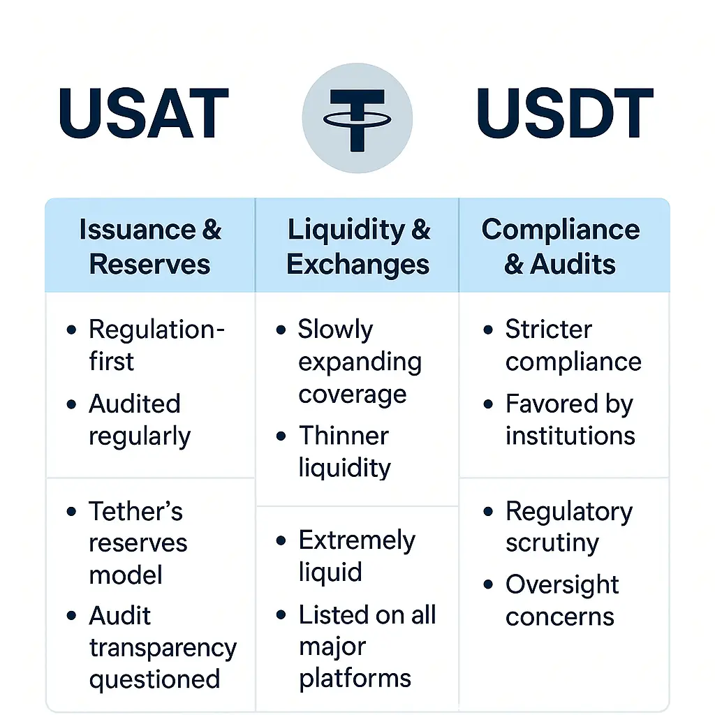 Visual chart comparing Tether USAT vs USDT stablecoins for traders