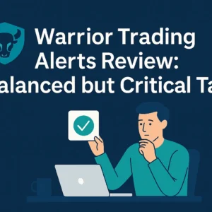 Warrior Trading Alerts Review hero image with balanced but critical analysis theme