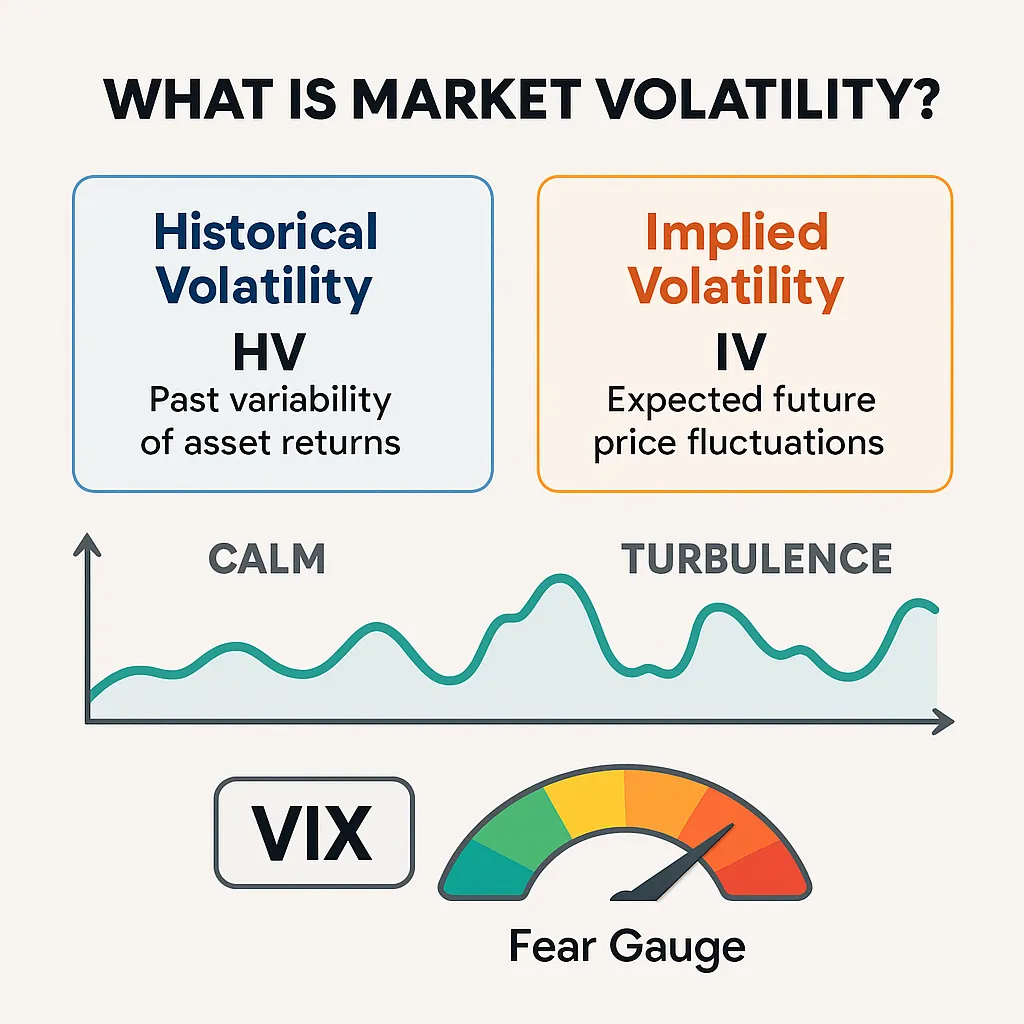 Volatility trading guide showing historical volatility vs implied volatility with VIX chart