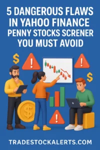 Yahoo Finance penny stocks screener review flaws illustration with traders and charts