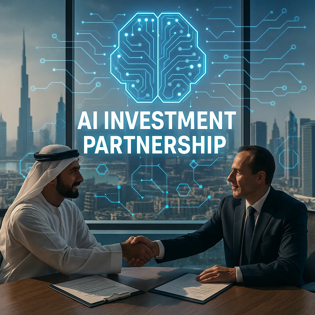 Executives signing AI investment partnership in Middle East 2025