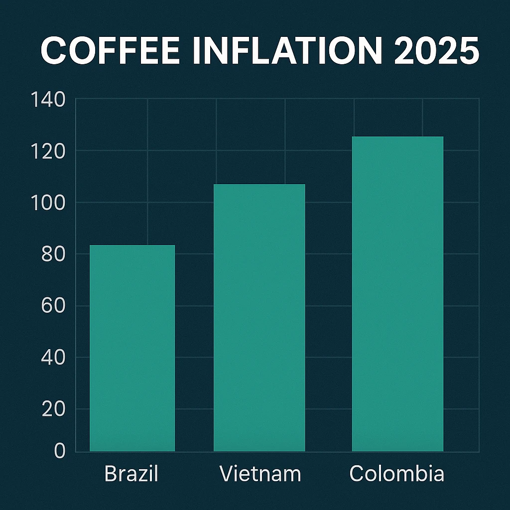 Global coffee inflation 2025 chart showing commodity price trends across major producing countries.