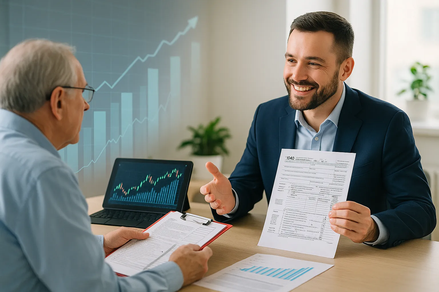 Investor tax planning 2026 with financial advisor reviewing new IRS brackets