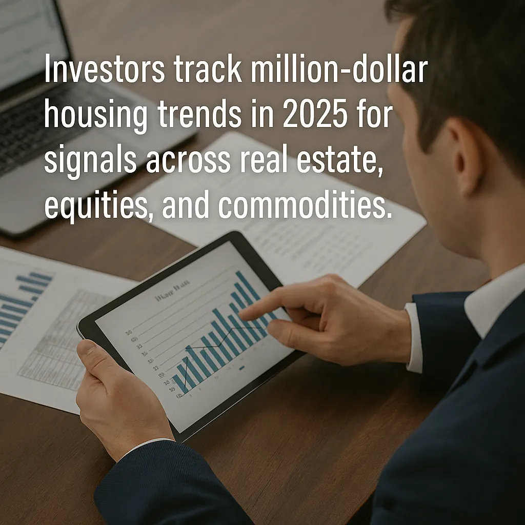 Investor analyzing million-dollar home sales data on a tablet in 2025