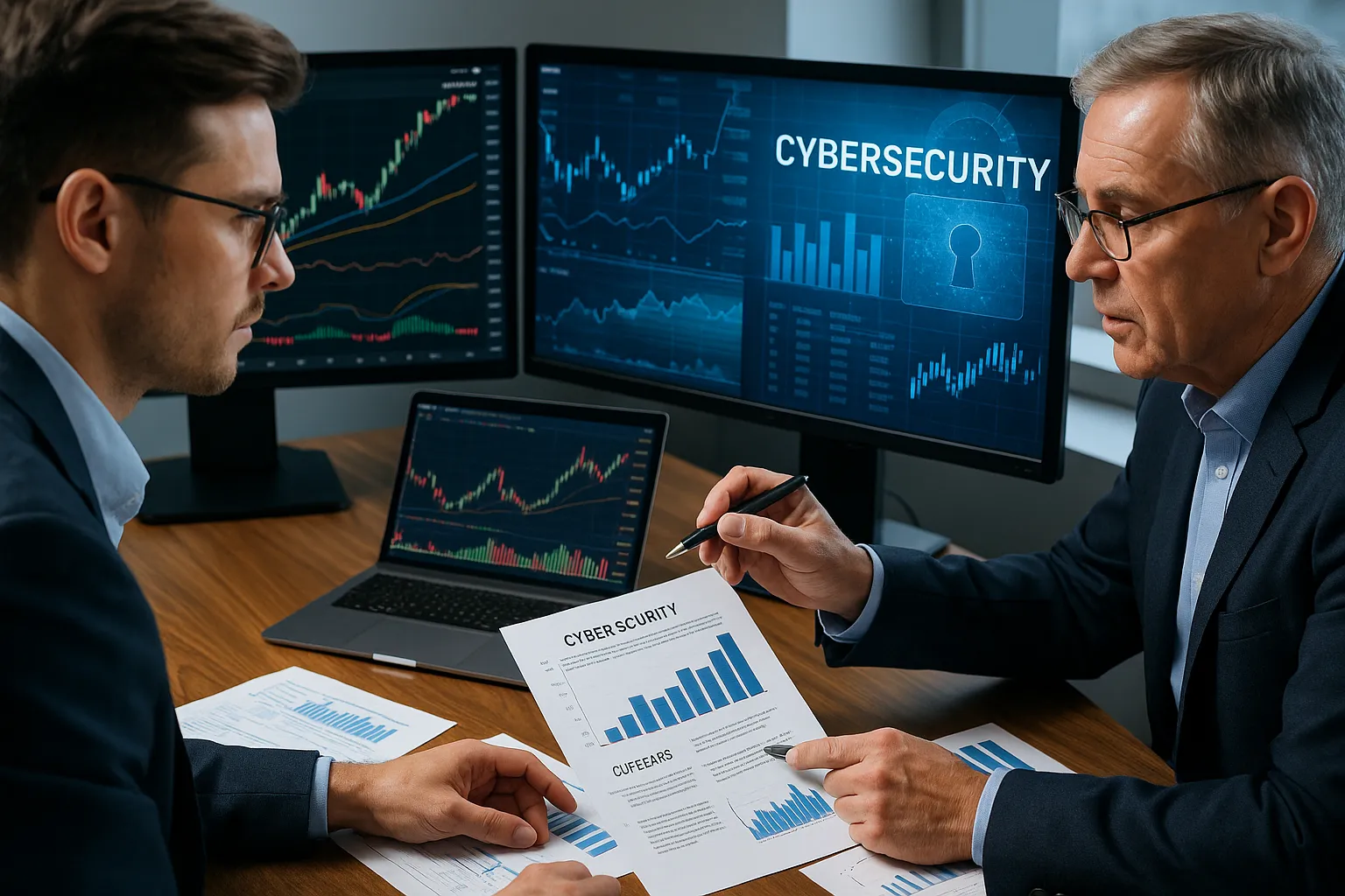Analysts reviewing cybersecurity sector performance and Palantir stock trends for 2026