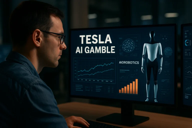 Includes all key phrases (tesla ai gamble, optimus robot project, autonomous manufacturing, musk ai strategy, tesla ai day 2025)