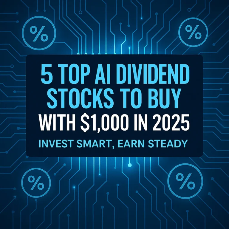op AI dividend stocks to buy with $1000 in 2025 social media graphic with growth and income visuals