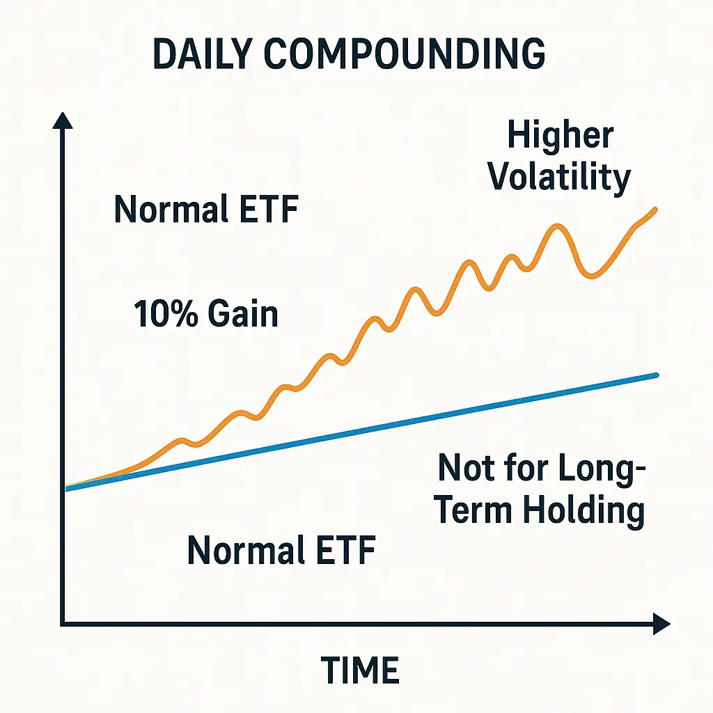 2x leverage ETFs explained with example of compounding daily returns