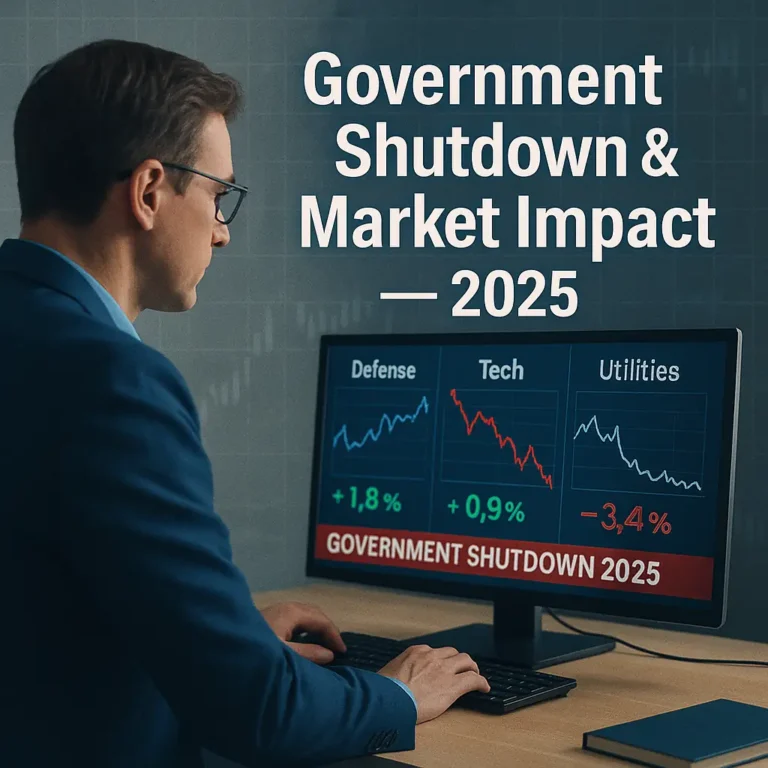 government shutdown stock market impact sectors 2025 — investor analyzing political and economic charts